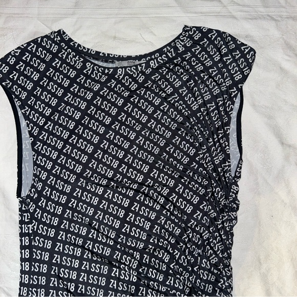 ZARA Dress Womens L Black Numerical Allover Print Cinged Waist Maxi - Picture 2 of 6